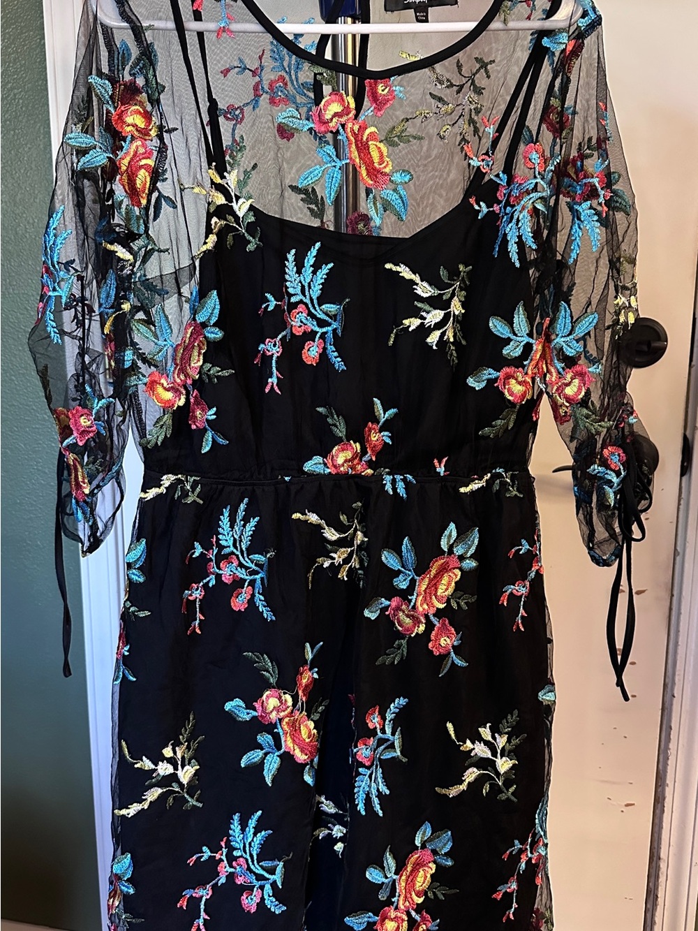Simply Be Black Floral Embroidered Mesh dress